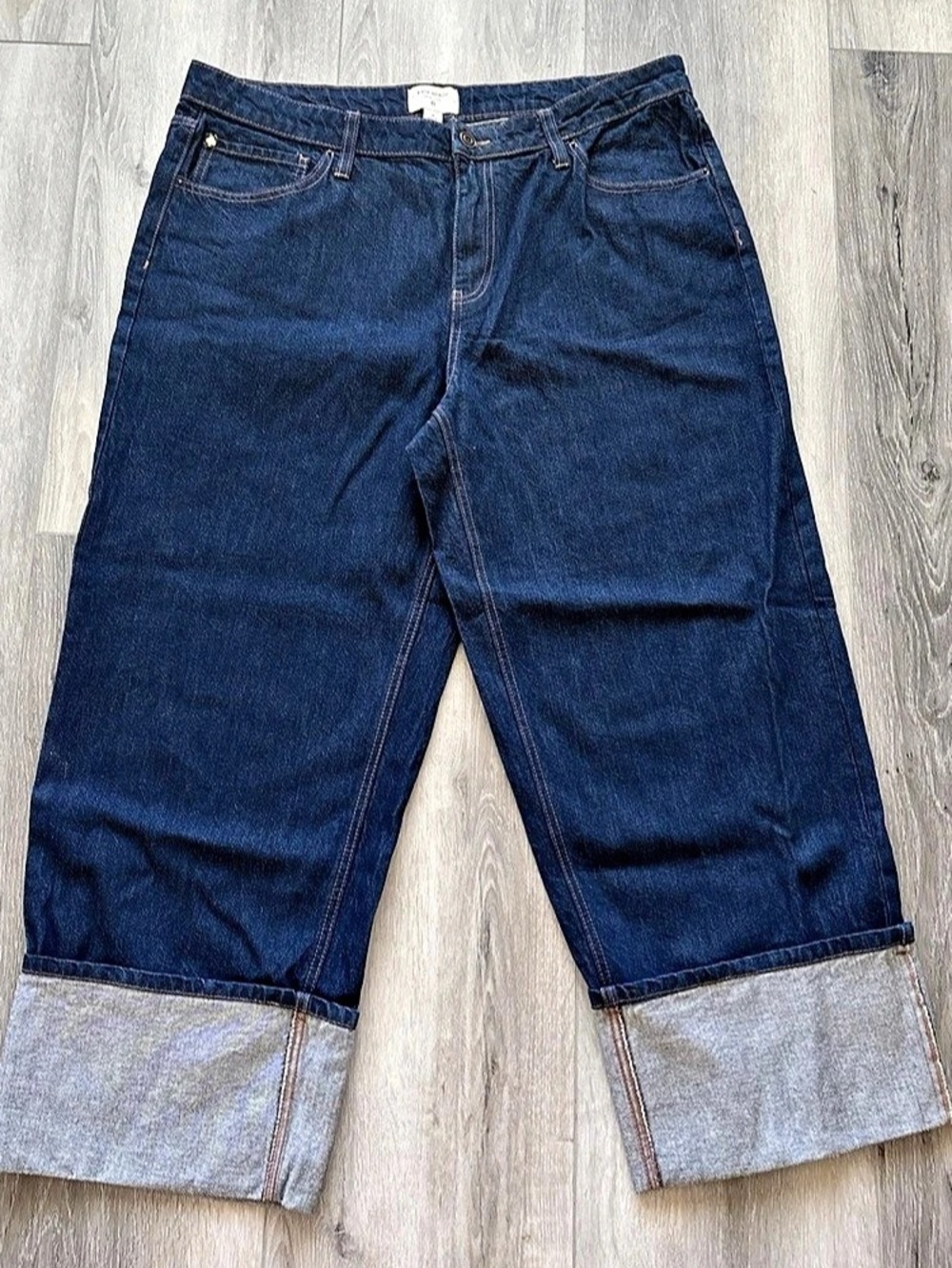 Kate Spade Blue Denim High Rise Straight Wide leg Cuff Jeans Women's Size 14 NWO